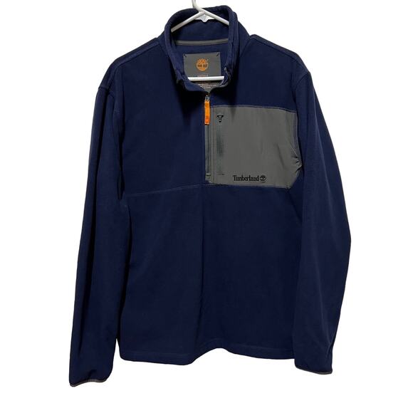 Timberland Mens Pullover half zip Fleece  Navy/Olive Green Size Large - Picture 1 of 5